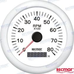 TACHOMETER 1.0/10.0 - 0/8000 RPM WHITE