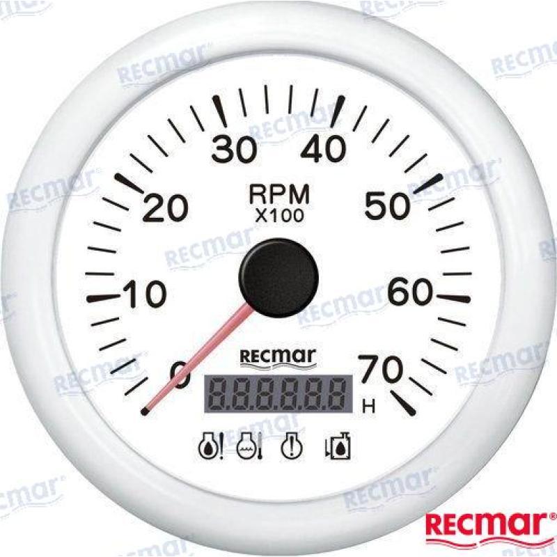 TACHOMETER W/4 LED ALARM 0/7000RPM WHITE