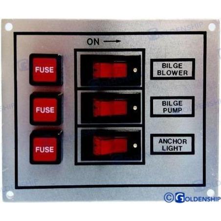 SWITCH PANEL 3-GANG 12V SILVER PLATE